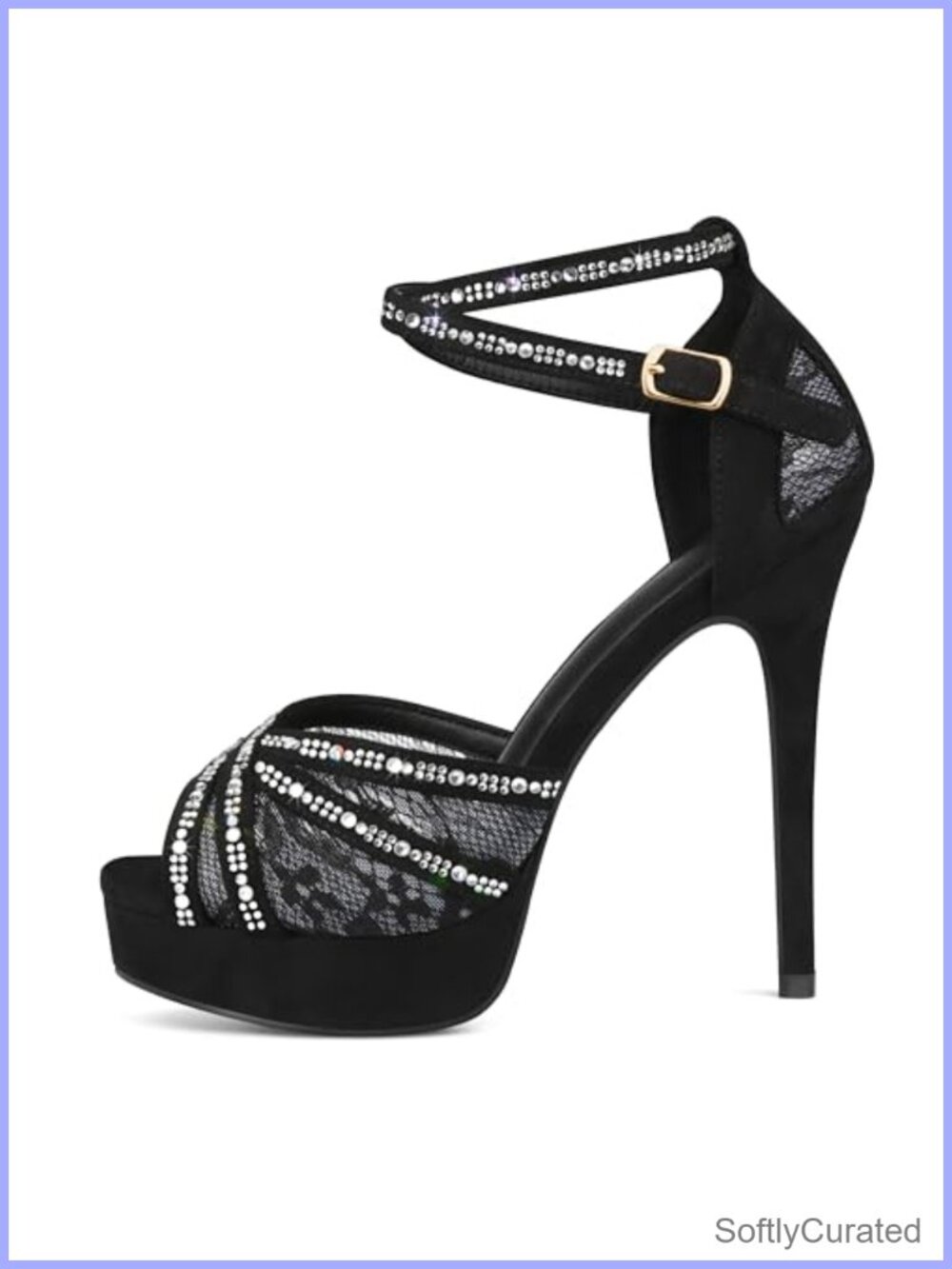 Peep Toe Platform Stilettos Lace Heels Pumps Ankle Strap Party